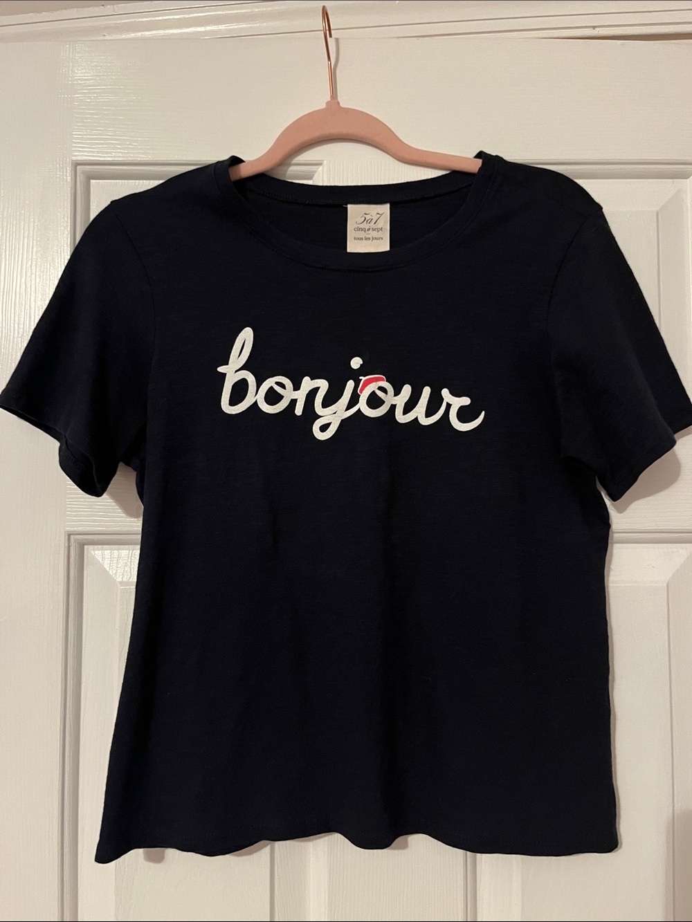 Cinq a Sept Short Sleeve T-shirt Bonjour Beret Black Top